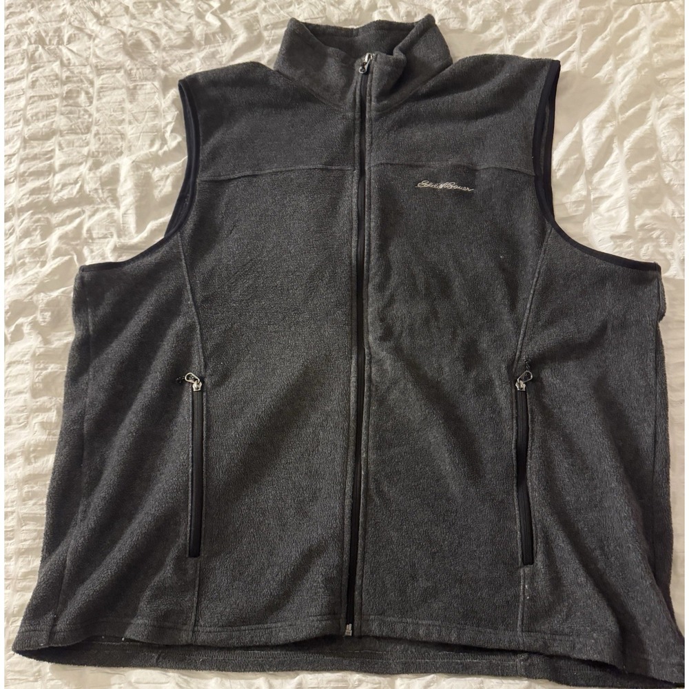 Eddie Bauer‎ Gray Fleece Sweater Vest 2XL Full Zip Outdoor Gorpcore Cozy